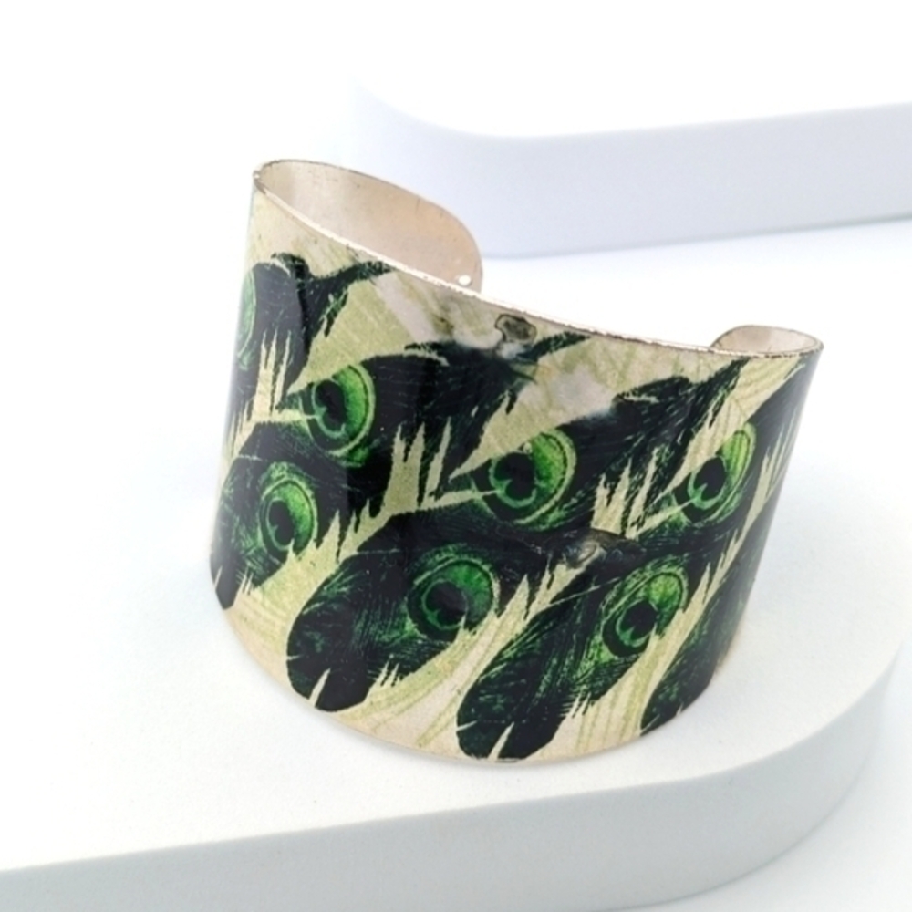 Peacock print aluminum bracelet cuff bracelet